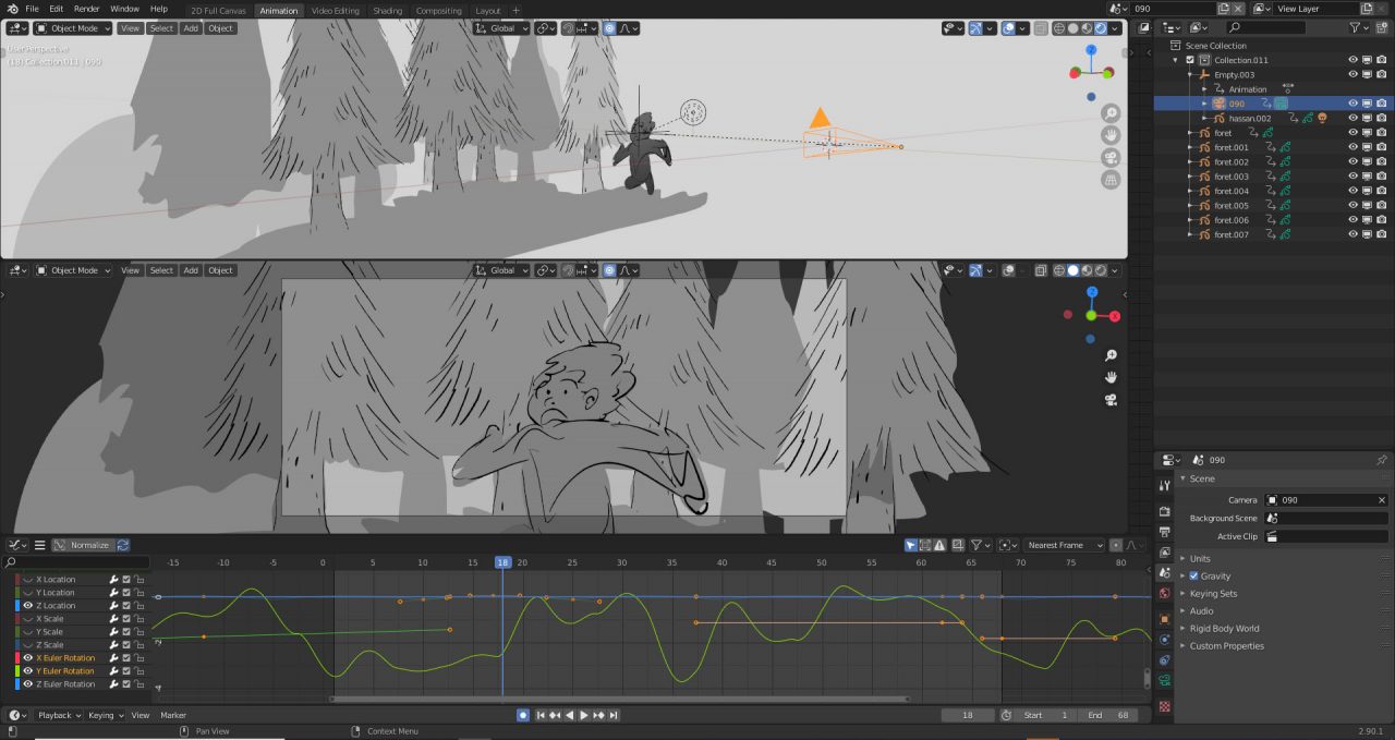 Animation Director Alexandre Heboyan explores a handheld camera effect with noise in Blender.