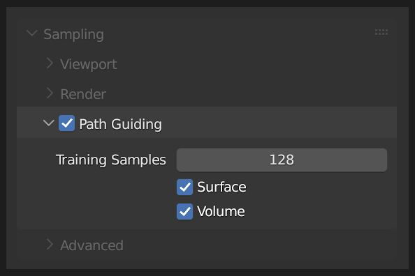 Path Guiding setting in Sampling panel