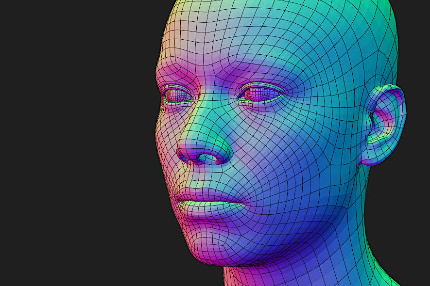 Human head with topology ready for animation, rigging, or texturing.